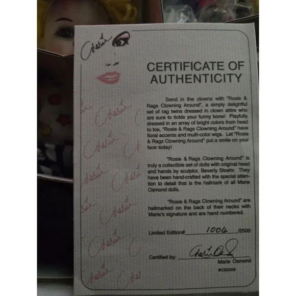 Marie‎ Osmond Fine Porcelain Twins Rosie & Rags Clowning Around Dolls - Picture 2 of 3